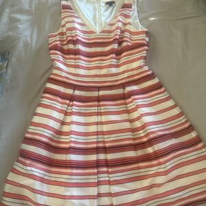 Ann Taylor Orange Pleated Midi Dress V-neck Sleeveless